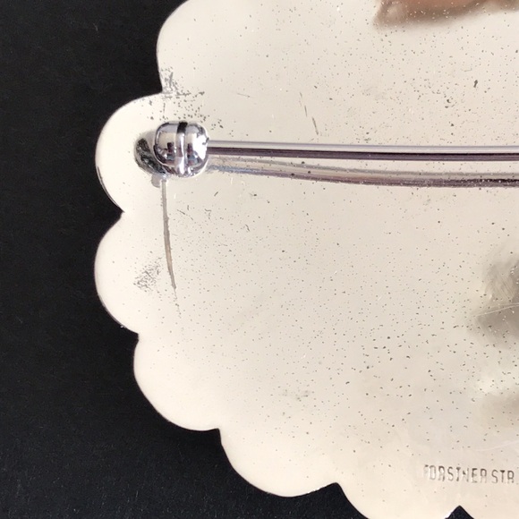 Vintage Forstner Sterling Silver Etched Brooch & Earrings, Scalloped Edges, Oval - Picture 14 of 14